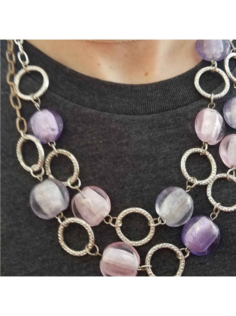 Pink Purple Multistrand Necklace Vintage - Picture 2 of 10
